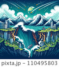 震災、災害、津波、地割れのイラスト 110495803