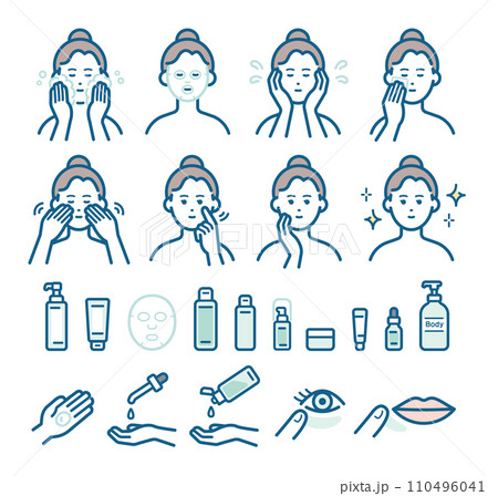 スキンケアイラストセット スキンケアイラストセット 110496041