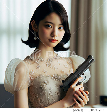 素材: 女性 ドレス 銃 素材: 女性 ドレス 銃 110496707