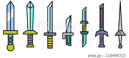 対決や決闘で使われる刀やソードの武器のイラスト 110496723
