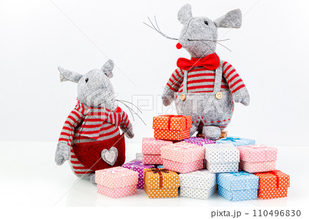 beautiful pair of mice, rats, new year, year of the rat on a white background 110496830