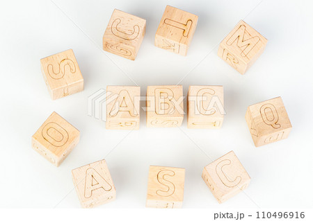 Wooden cubes with letters ABC on a white background 110496916