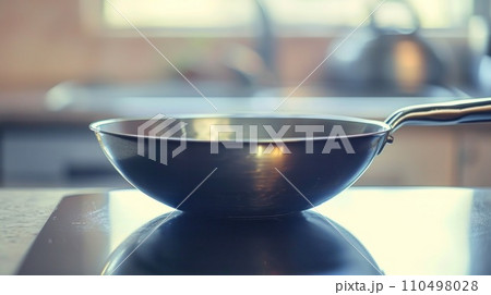 AI-generated content. A metal bowl sitting on top of a stove in the kitchen, AI 110498028
