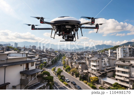 街を監視するドローン　AI生成画像 110498170