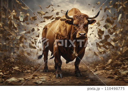 　ブル　上昇相場のイメージ　AI生成画像 110498775