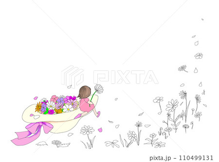 お花畑の幻想風景のイラスト 110499131