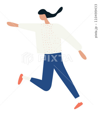 Young adult female running with a dynamic pose and casual clothes. Active lifestyle and exercise concept vector illustration. Young adult female running with a dynamic pose and casual clothes. Active lifestyle and exercise concept vector illustration. 110499433