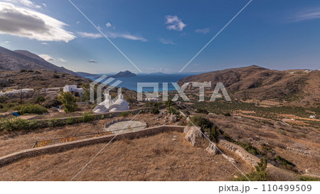 Panorama showing Amorgos island aerial timelapse from above. Greece Panorama showing Amorgos island aerial timelapse from above. Greece 110499509