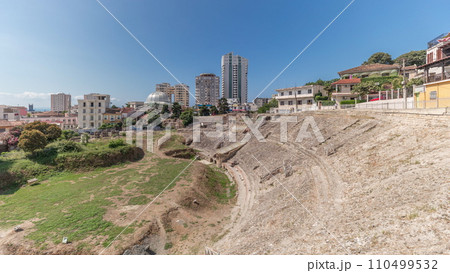 Panorama showing the Amphitheatre of Durres timelapse. Panorama showing the Amphitheatre of Durres timelapse. 110499532