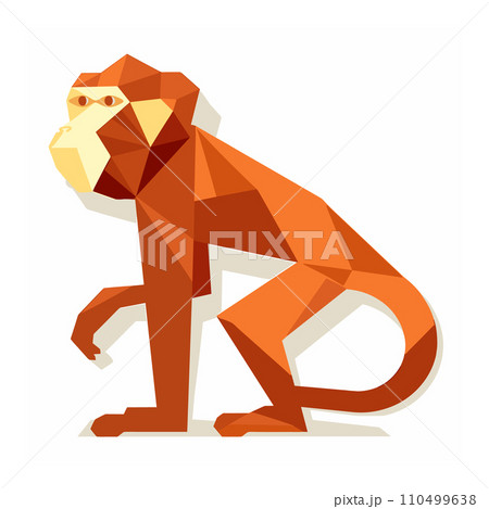 A geometric low poly baboon is in a sitting pose in this colorful vector illustration. A geometric low poly baboon is in a sitting pose in this colorful vector illustration. 110499638