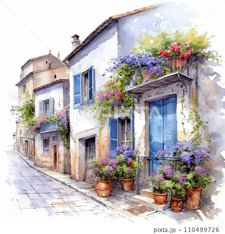 絵のように美しい素敵な街並みの水彩イラスト AI画像 絵のように美しい素敵な街並みの水彩イラスト AI画像 110499726