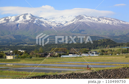 残雪の鳥海山と映画「おくりびと」のロケ地 残雪の鳥海山と映画「おくりびと」のロケ地 110499750