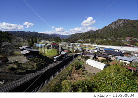 東吾妻町　榛名へ向かう道路にある田中橋付近から岩櫃山を見る　2023年10月31日 110500034