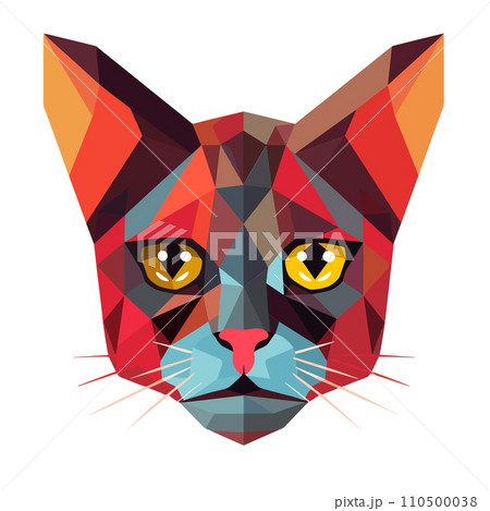 A colorful geometric cat face is depicted in this vector illustration. A colorful geometric cat face is depicted in this vector illustration. 110500038