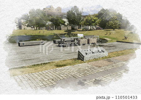 水彩画風　加賀片山津温泉　砂走公園あいあい広場　石川県加賀市 110501433