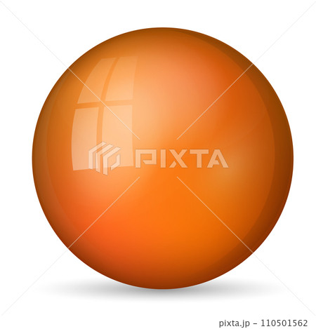 Glass orange ball or precious pearl. Glossy realistic ball, 3D abstract vector illustration highlighted on a white background. Big metal bubble with shadow 110501562