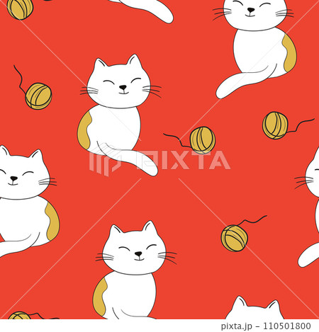 Seamless pattern with cute kitten print. Different scandy cats on color background. Scandinavian style illustration for kids. Vector illustration for fabric, textile, wallpaper, home clothing, pajama 110501800
