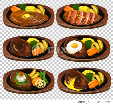 Hamburger and steak illustration set restaurant 110502566