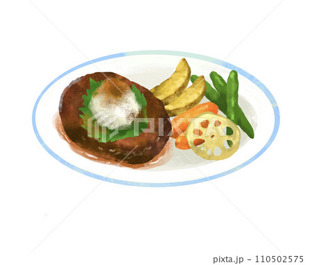 和風ハンバーグのイラスト　レストラン 110502575
