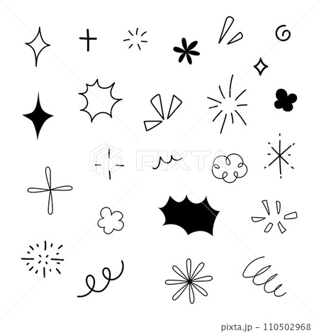 Sparkle doodle hand drawn for element and illustration. Black and white 110502968