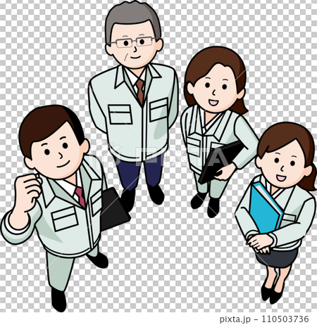 四名穿著工作服的男女組成一個團隊在工作 四名穿著工作服的男女組成一個團隊在工作 110503736