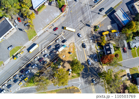 New Jersey, USA, aerial view an active traffic on highway with cars New Jersey, USA, aerial view an active traffic on highway with cars 110503769