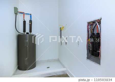 Installation of gas water boiler tank in house 110503834