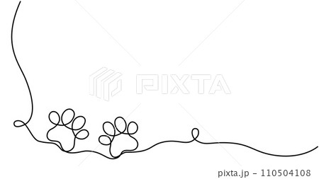 Drawing the paw of a dog or cat with a continuous line. Footprint design. One line art paw print. Vector illustration. 110504108