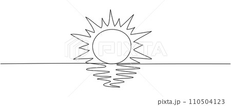 A continuous line of of sunny ocean view Summer travel concept. Sun weather minimalist one line art. Vector illustration. A continuous line of of sunny ocean view Summer travel concept. Sun weather minimalist one line art. Vector illustration. 110504123