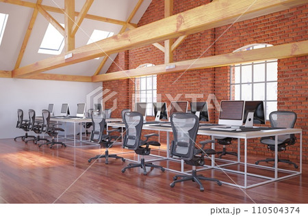 Modern bright coworking office interior. Modern bright coworking office interior. 110504374