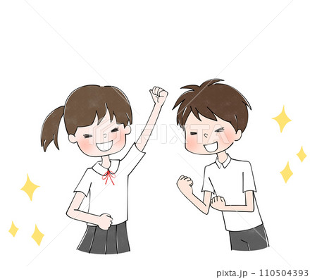 やる気のある制服(夏服)の学生の男女 やる気のある制服(夏服)の学生の男女 110504393