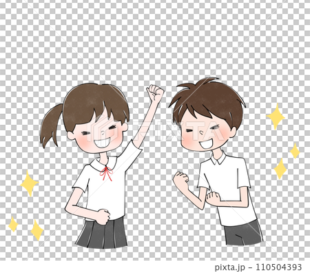 やる気のある制服(夏服)の学生の男女 やる気のある制服(夏服)の学生の男女 110504393