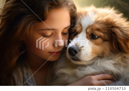 A girl hugging a dog A girl hugging a dog 110504710