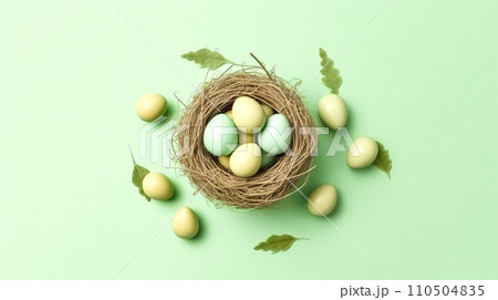 Easter joy, A vibrant basket overflows with colorful eggs 110504835