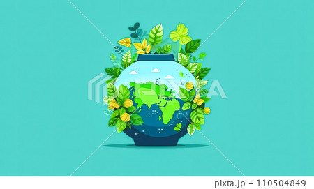 A planet in bloom, Earth adorned with green landscapes and lush trees 110504849
