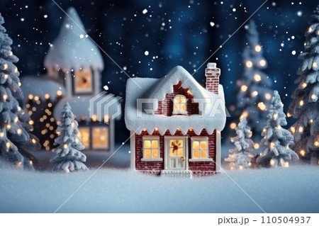 A small house covered in snow 110504937