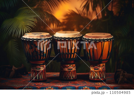 Colorful bongo drums on a table 110504985