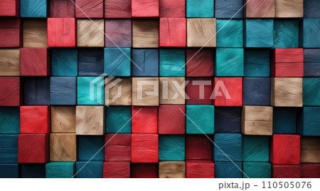 Abstract block stack wooden 3d cubes, colorful...のイラスト素材 [110505076 ...