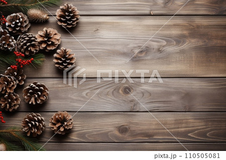 Christmas decoration with pine cones. Christmas background with space for text. Christmas decoration with pine cones. Christmas background with space for text. 110505081