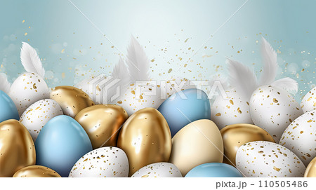 Easter treasures, Eggs nestled in a cheerful basket 110505486