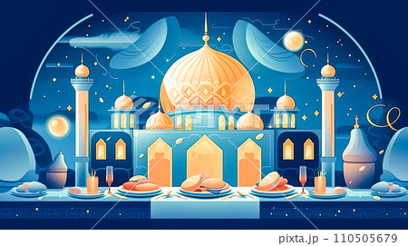 A mosque illuminated in celebration vibrant colors A mosque illuminated in celebration vibrant colors 110505679