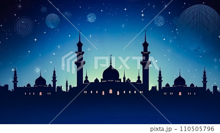 A mosque illuminated at night Ramadan Mubarak 110505796