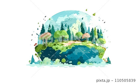 A green world covered in trees and grass A green world covered in trees and grass 110505839