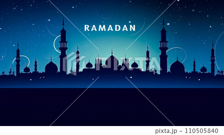 A tranquil scene of Ramadan celebration a crescent moon above 110505840