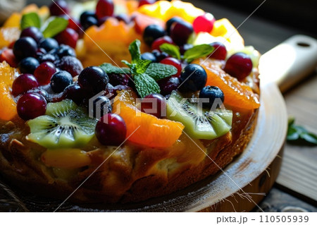 Freshly baked fruit cake with fresh fruit 110505939