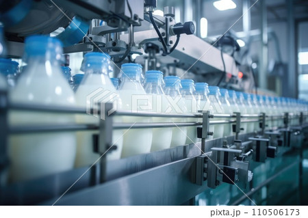 Milk factory. Robotic factory line for processing and bottling of milk. Milk factory. Robotic factory line for processing and bottling of milk. 110506173