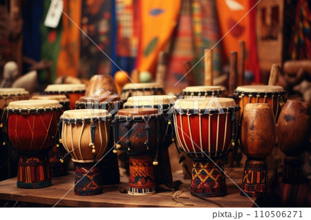 Colorful bongo drums on a table 110506271