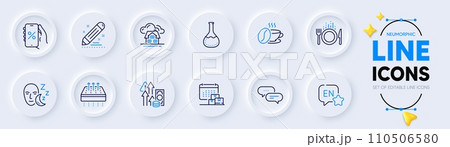 Delivery calendar, Inflation and Dots message line icons for web app. Pack of Discounts app, English, Coffee cup pictogram icons. Building, Food, Chemistry lab signs. Breathable mattress. Vector Delivery calendar, Inflation and Dots message line icons for web app. Pack of Discounts app, English, Coffee cup pictogram icons. Building, Food, Chemistry lab signs. Breathable mattress. Vector 110506580