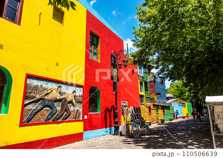 Colorful buildings in Caminito street in La Boca at Buenos Aires, Argentina. 110506639