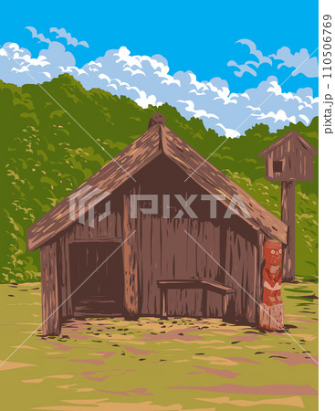 Maori Hut in the Living Maori Village Whakarewarewa New Zealand WPA Poster Art 110506769